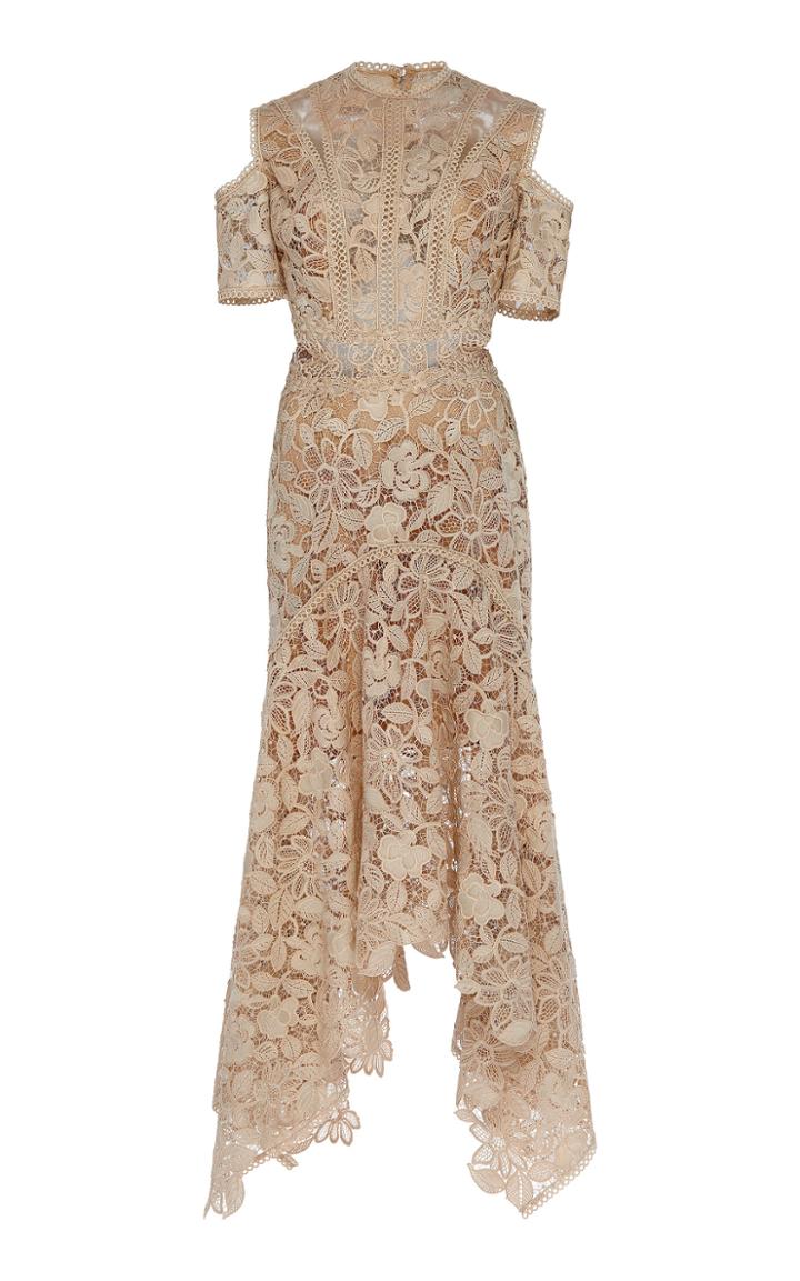 Moda Operandi Costarellos Guipure Lace Cut-out Handkerchief Dress Size: 34