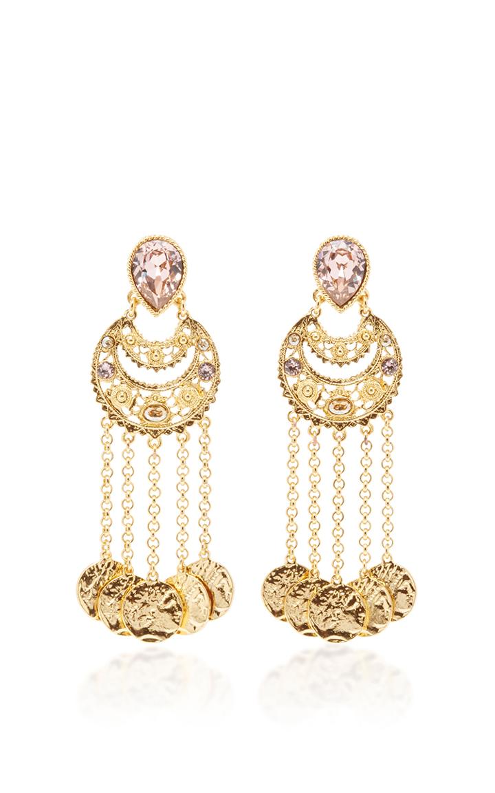 Oscar De La Renta Crystal Filigree C Coin Drop Earring