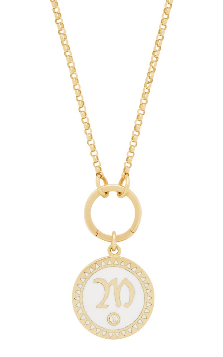 Foundrae White Petite Champleve Enamel Initial Medallion On Annex Link Necklace