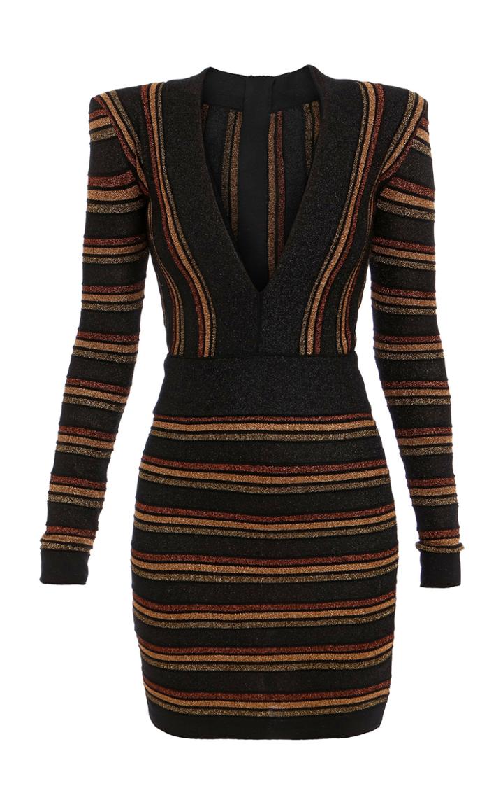 Balmain Metallic Striped Wool-blend Dress