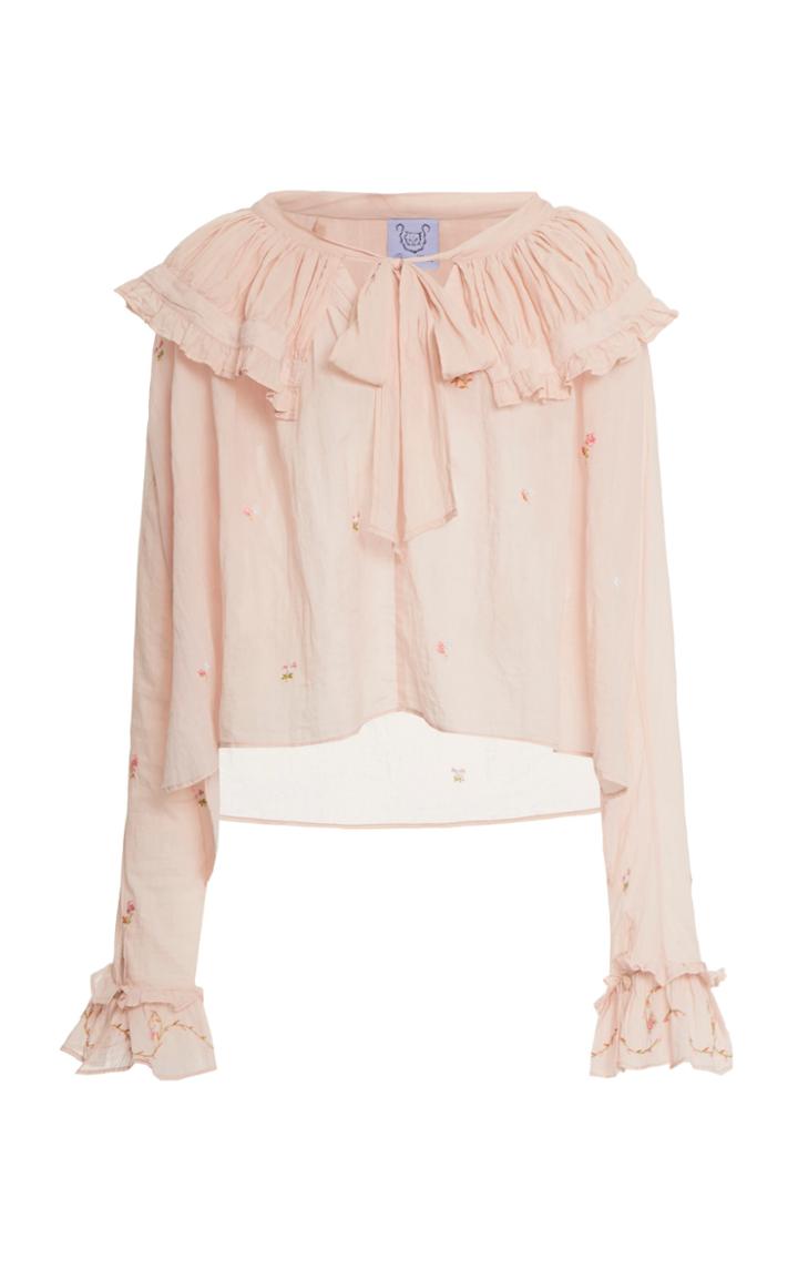 Moda Operandi Thierry Colson Dauphine Embroidered Cotton Blouse Size: S
