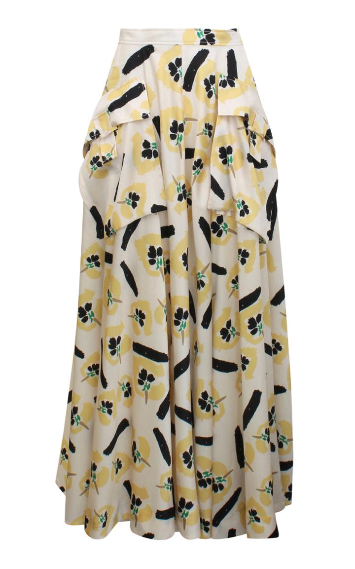Moda Operandi Rejina Pyo Lena Pocket-detailed Floral Satin Twill Full Maxi Skirt