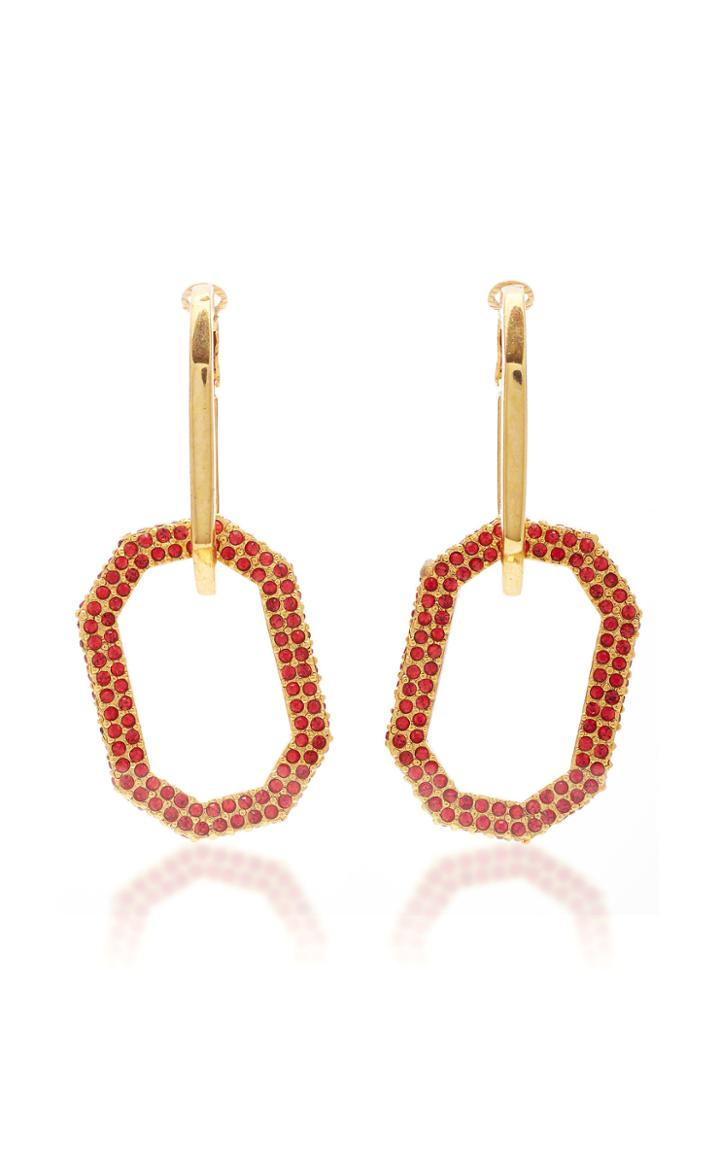 Oscar De La Renta Gold And Pav Crystal Earrings