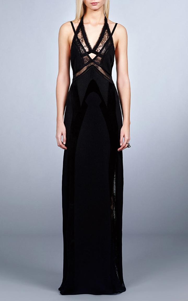 Roberto Cavalli Black Lace Inlay Long Knit Dress