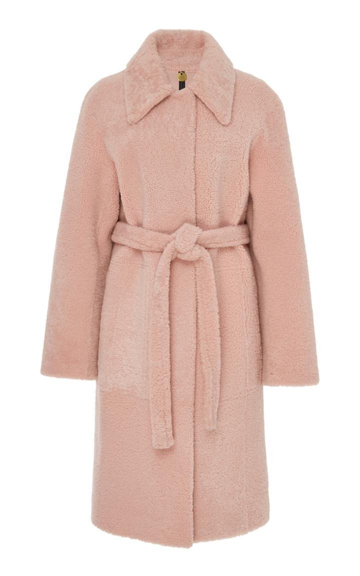 Lela Rose Collared Belted Shearling Coat