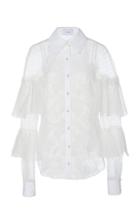 Marchesa Ruffle-trimmed Lace Long Sleeve Blouse