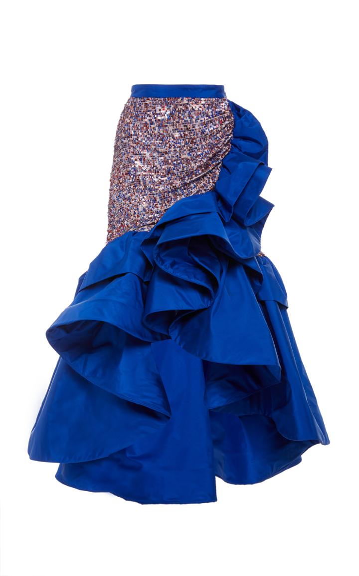 Rodarte Ruffled Sequin-trimmed Taffeta Midi Skirt