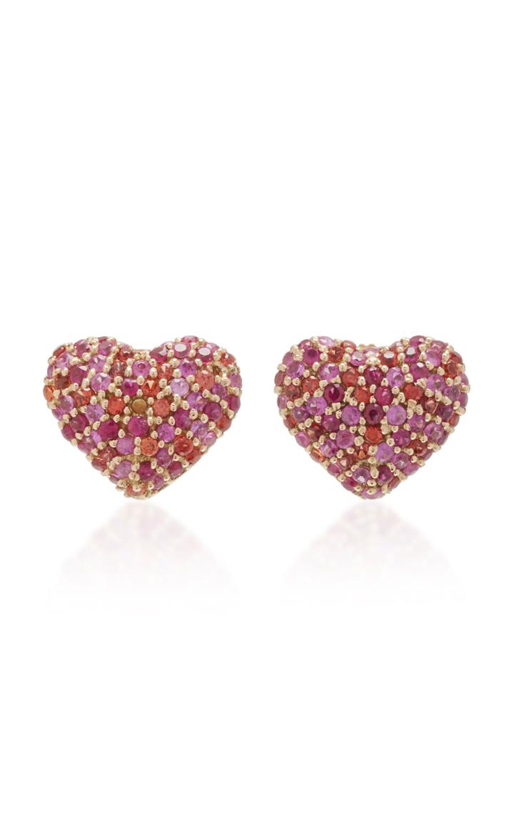 She Bee 14k Gold And Sapphire Heart Stud Earrings