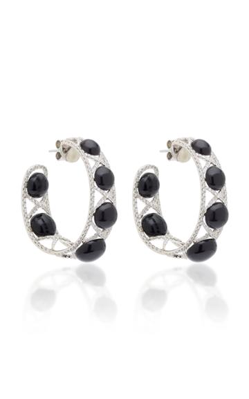 Ofira White Diamond & Agate Hoop Earrings