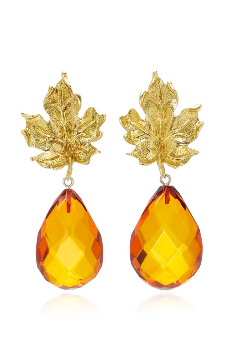 Sorab & Roshi Gold Leaf Earrings With Detachable Faceted Amber Drops