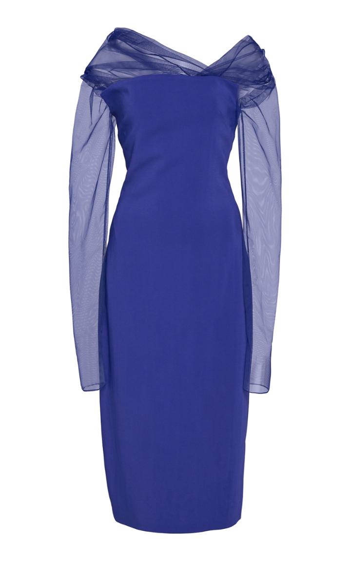 Cushnie Off-the-shoulder Tulle Sleeve Crepe Dress