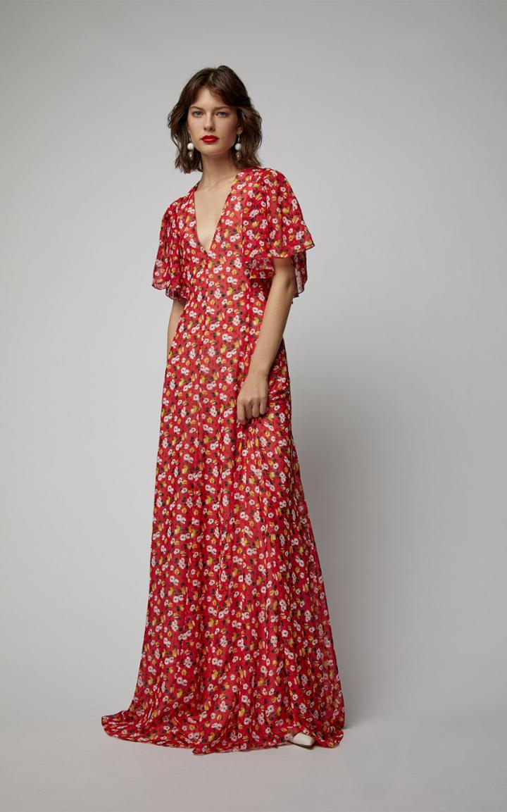 Carolina Herrera Flutter-sleeve V-neck Gown