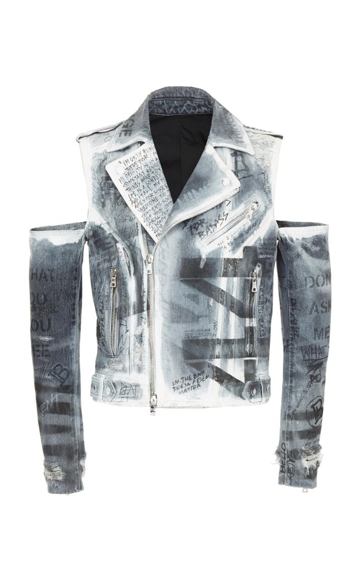 Balmain Spray Denim Jacket Open Shoulders