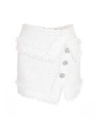 Balmain Short Fringed Pearled Tweed Wrap Skirt
