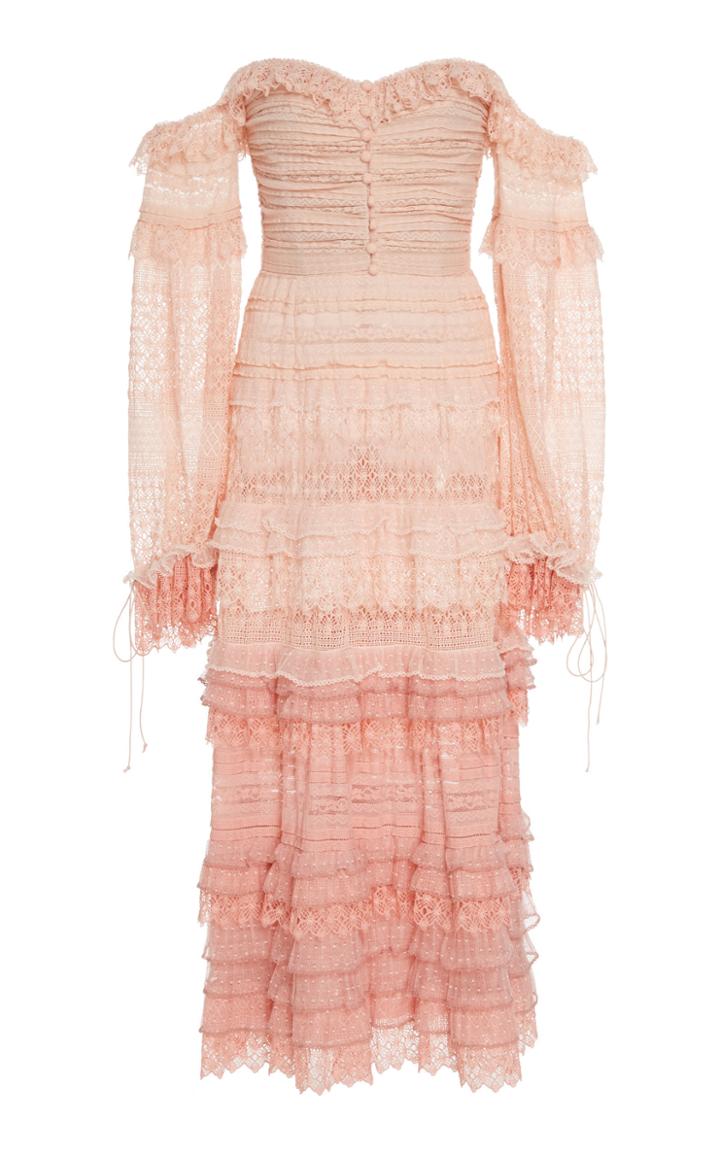 Jonathan Simkhai Mixed Knit Lace Off Shoulder Midi Dress