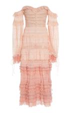 Jonathan Simkhai Mixed Knit Lace Off Shoulder Midi Dress