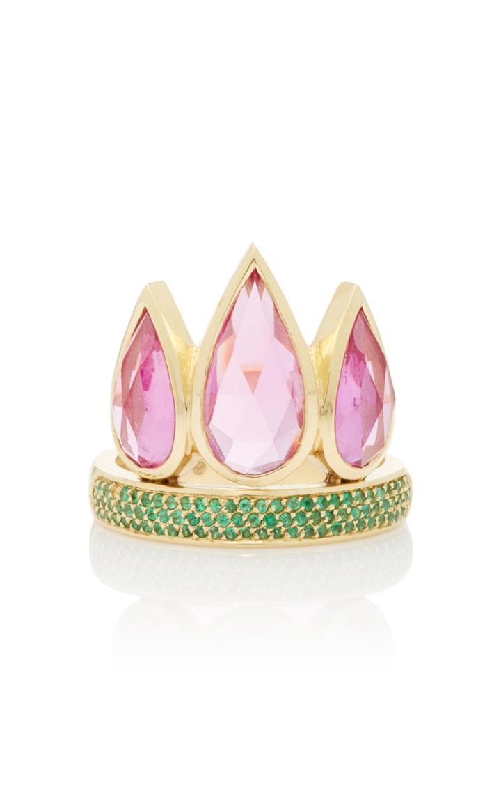 Ark Tiara 18k Gold Emerald And Topaz Ring
