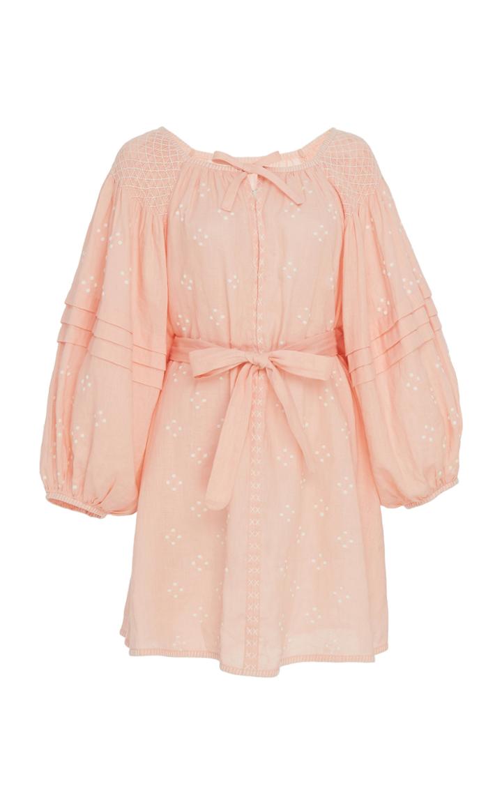 Innika Choo Hans Bow-detailed Embroidered Linen Mini Dress