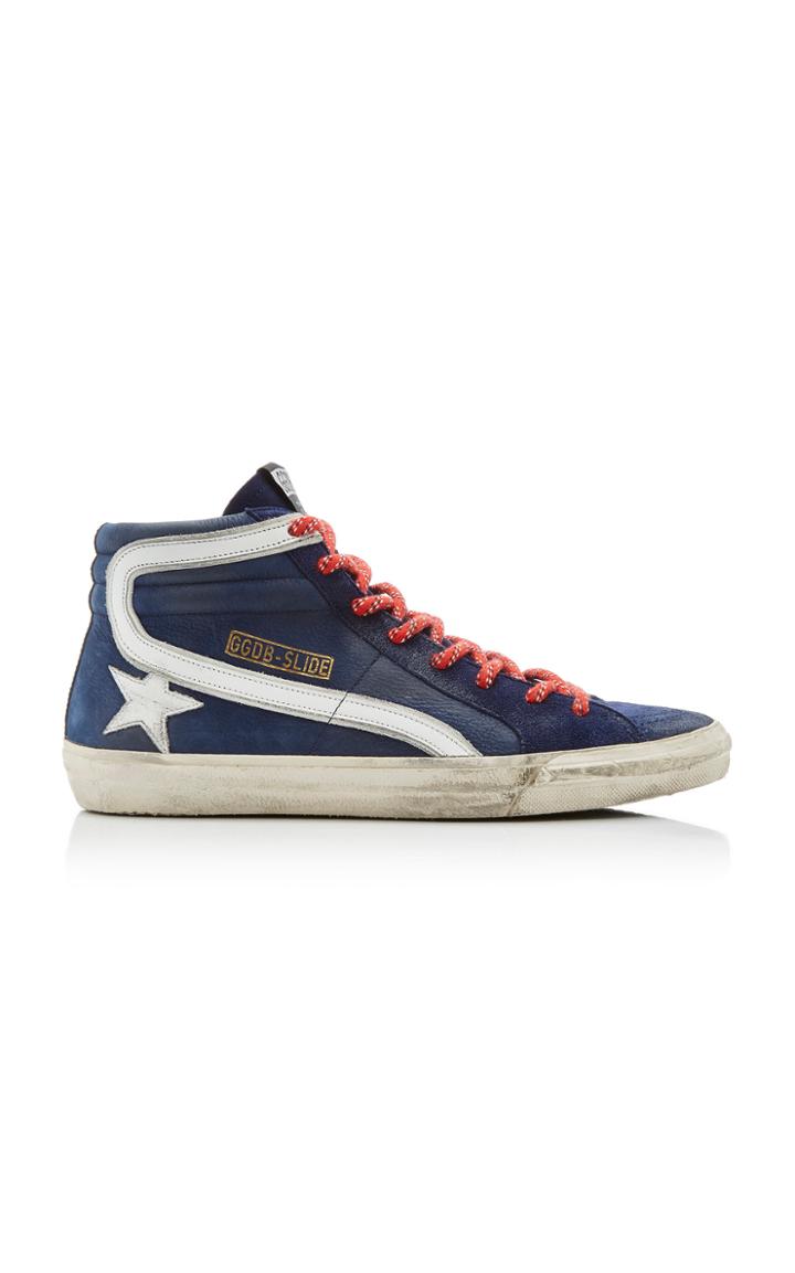 Golden Goose Slide Distressed Suede And Rubber Sneakers