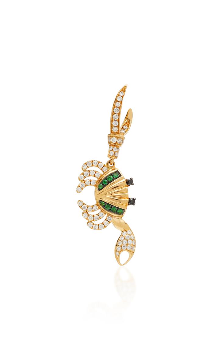 Yvonne Leon 18k Gold Diamond And Tsavorite Earring