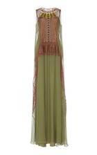 Alberta Ferretti Chiffon Graphic Lace Maxi Dress