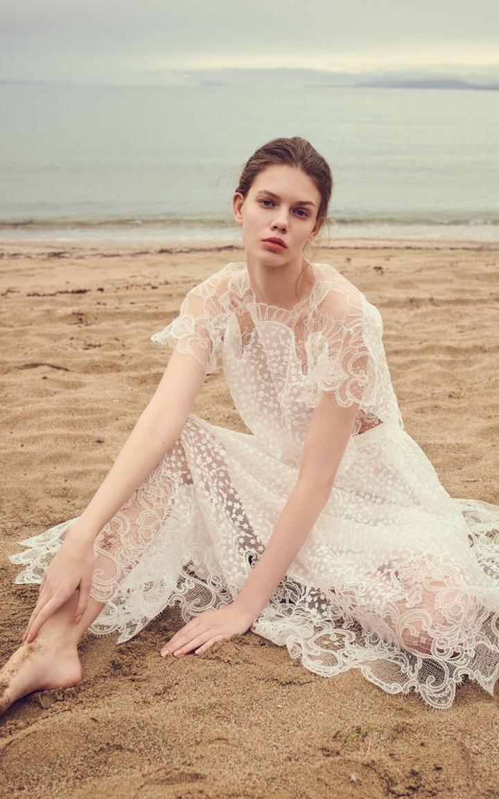 Costarellos Floral Embroidered French Tulle Circle Skirt With Gossamer Lace Trim