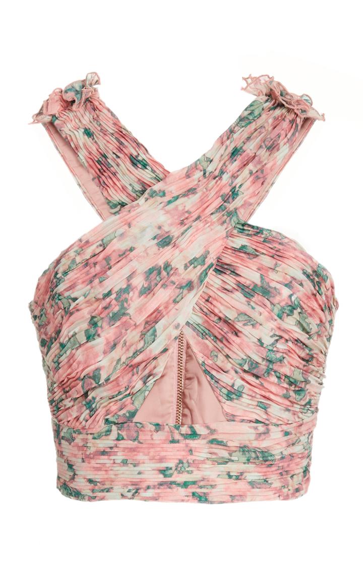 Amur Reine Printed Cross-strap Silk Top