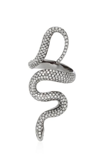 Lynn Ban Jewelry Black Rhodium Silver Diamond Snake Ring