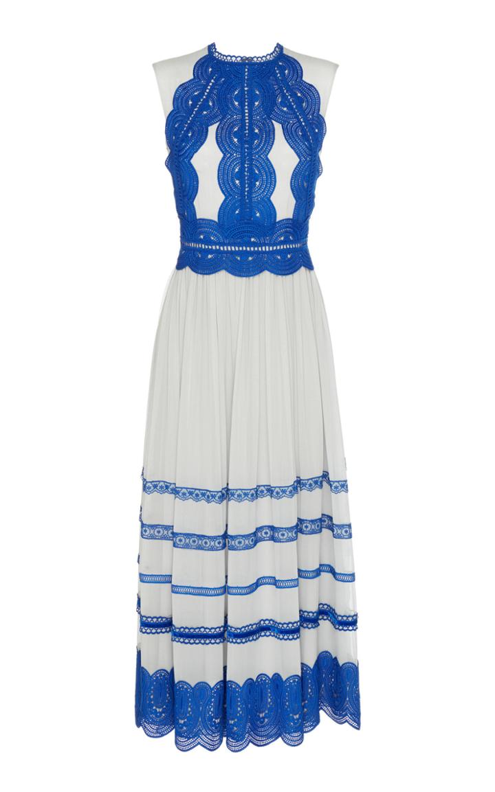 Costarellos Sleeveless Silk Chiffon And Lace Trim Dress