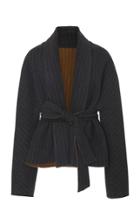 J. Mendel Double Faced Striped Wool Jacket With Self Tie Belt