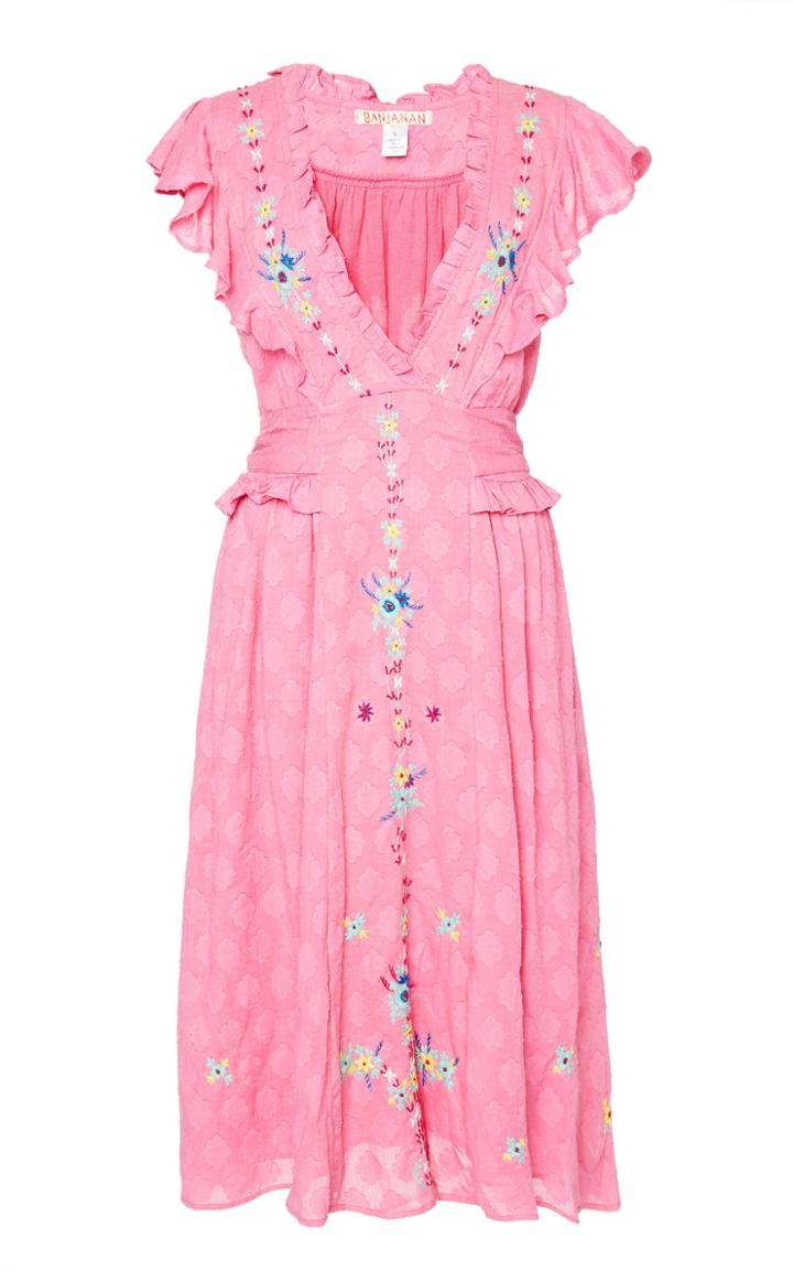 Banjanan Bourbon Embroidered Cotton Midi Dress