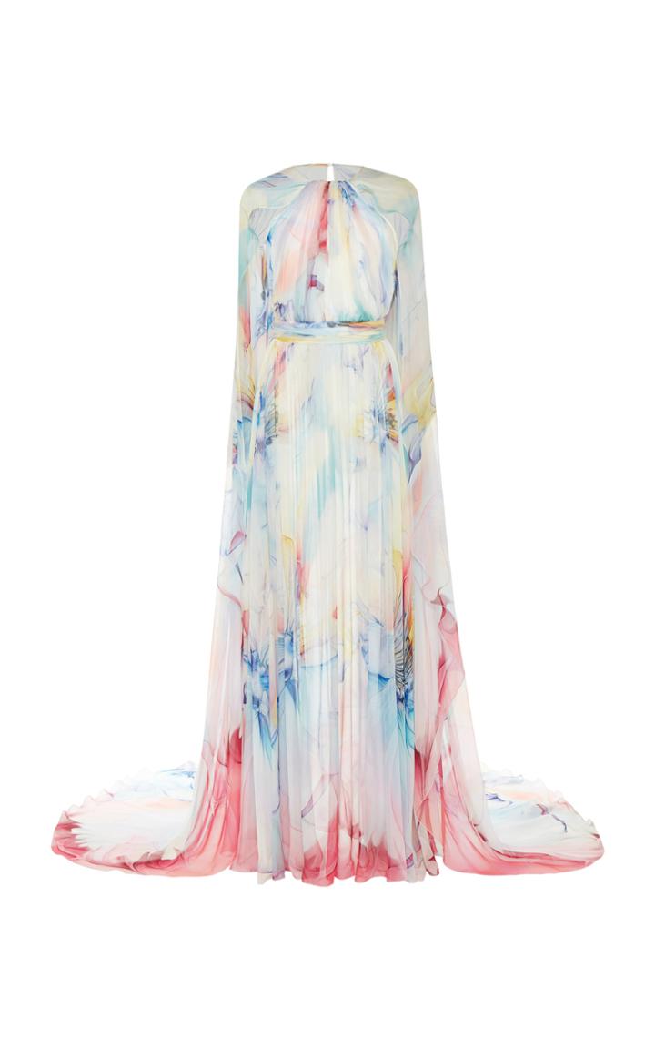 Moda Operandi Zuhair Murad Petal-printed Cape Organza Maxi Dress Size: 32