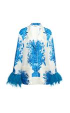 Valentino Feather-trimmed Grace-print Silk Top
