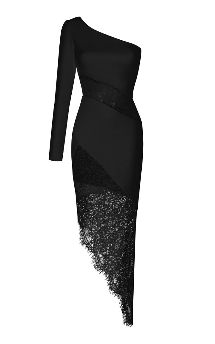 Rasario One-shoulder Crepe And Lace Midi Dress
