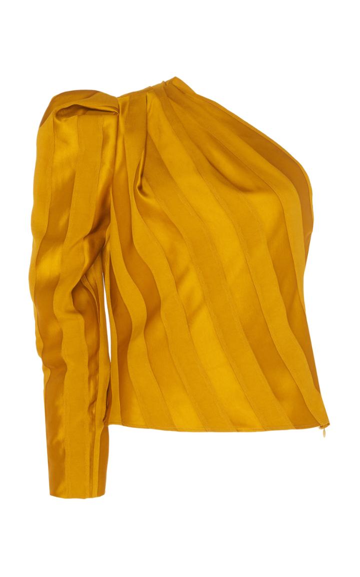 Martin Grant Tonal-striped Satin One-sleeve Top