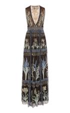 Moda Operandi Cucculelli Shaheen Lilace Floral Embroidered Tulle Gown