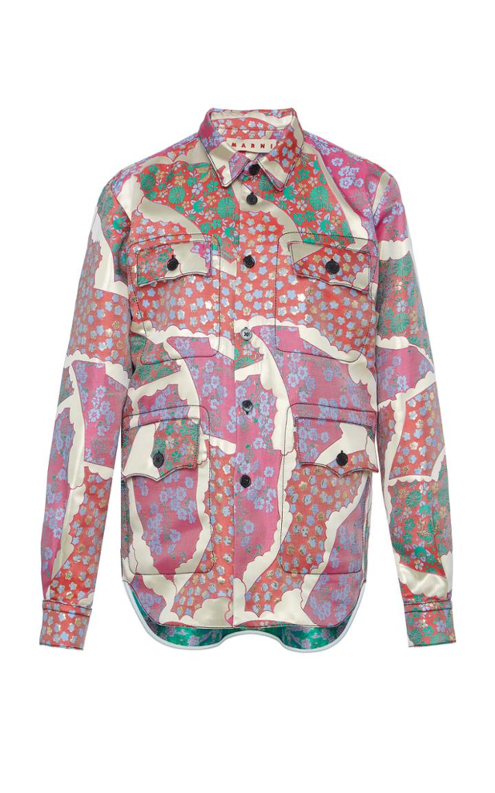 Marni Floral Satin Polo Neck Shirt