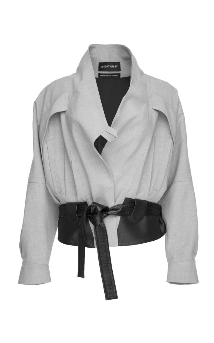 Situationist Belted Waist Wool And Leather Jacket