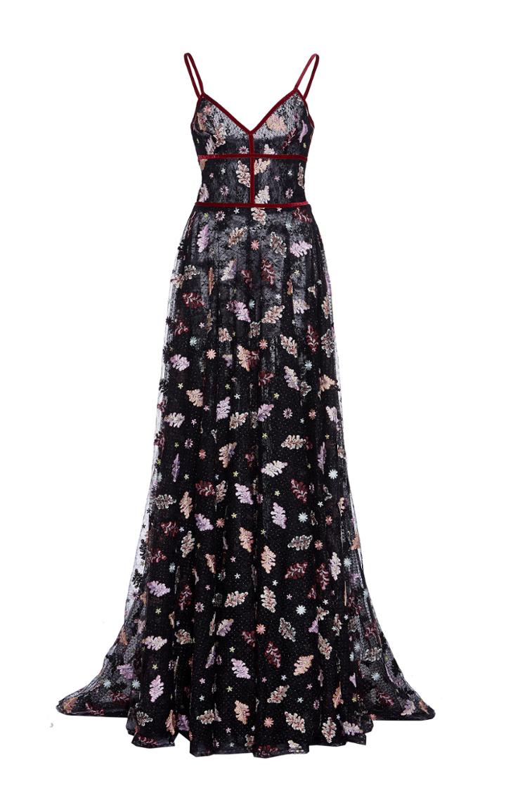 Costarellos Embroidered A-line Gown