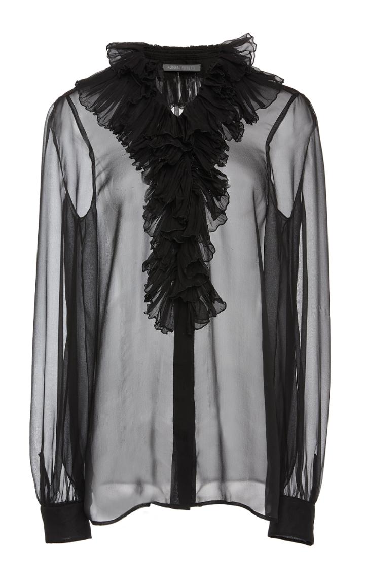 Alberta Ferretti Sheer Silk Ruffled Blouse
