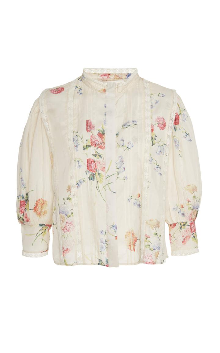 Loveshackfancy Tegan Floral-print Tie-detailed Silk Top