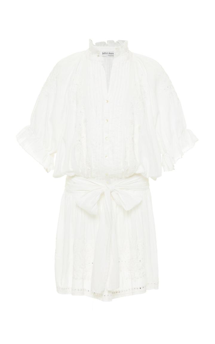 Juliet Dunn Embroidered Cotton Short Sleeved Dress