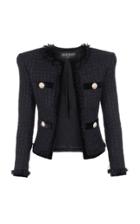 Balmain Collarless Fringe-detailed Tweed Jacket