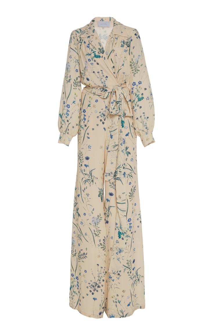 Luisa Beccaria Belted Floral-print Crepe Jumpsuit