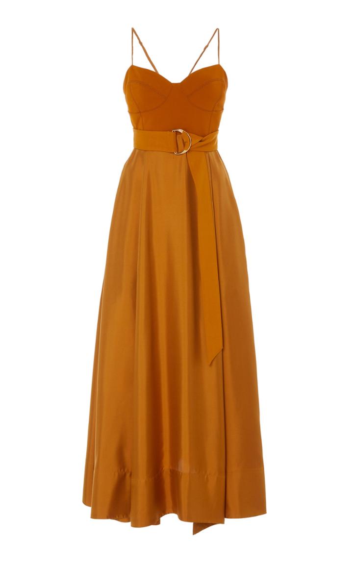 Amur Tempest Belted Crepe-paneled Silk Maxi Dress