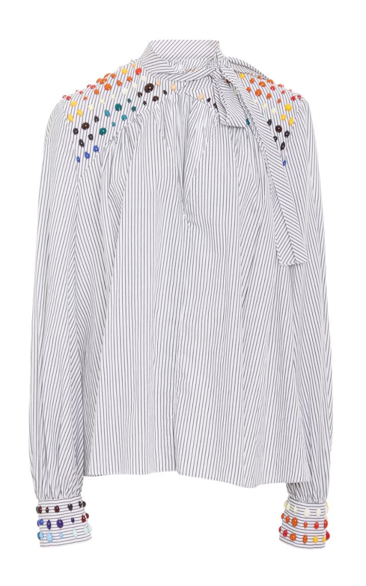Rosie Assoulin Bead-embellished Striped Cotton-poplin Shirt