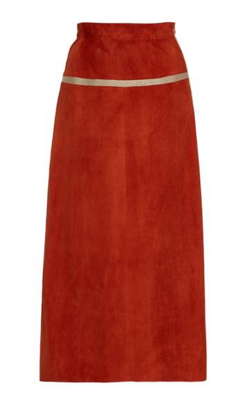 Boontheshop Collection Knit-detailed Suede Midi Skirt
