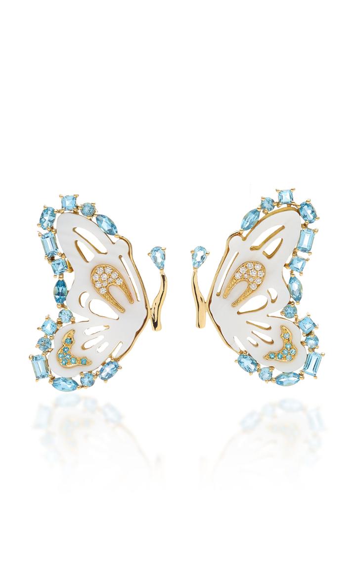 Casa Castro 18k Gold Diamond And Mother Of Pearl Butterfly Earrings