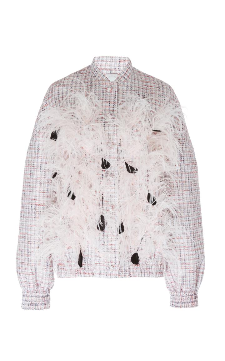 Huishan Zhang Erin Feather-trimmed Tweed Bomber Jacket