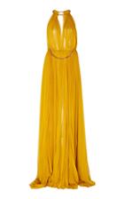 Oscar De La Renta Chain-embellished Pleated Silk Gown